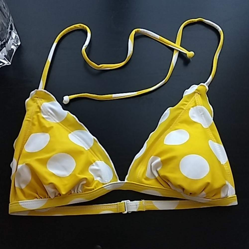 Yellow Polkadot bikini top neck tie sz M